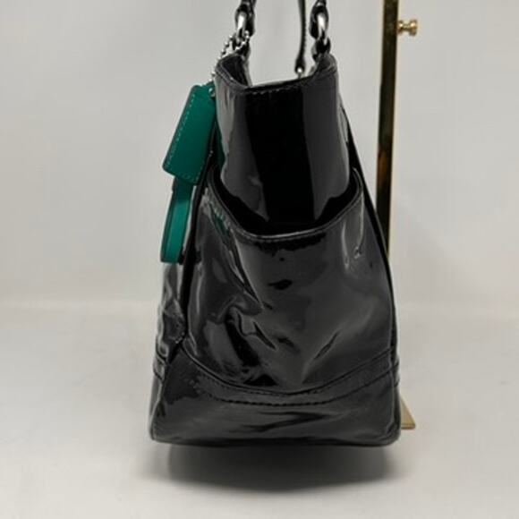 Coach Park Patent Carry Tote F23979 Purse Shoulder Bag Black with Aqua Interior - Picture 7 of 16